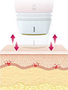 Curved cushioned tip delivers ultrasound along the skin's contour